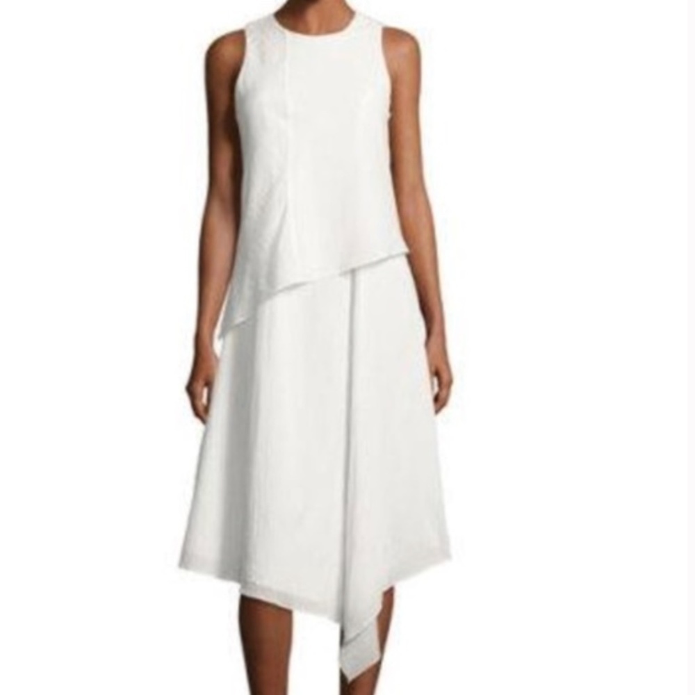 Rag & Bone Fernay Paneled Sleeveless Handkerchief-Hem Midi Dress in Bright White